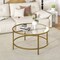 Costway 36'' Round Coffee Table Tempered Glass Tabletop Metal Frame Living Room Black/Golden